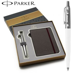 PARKER Geschenk Set JOTTER Kugelschreiber mit Wunschgravur und Parker Notizblock in Geschenkbox