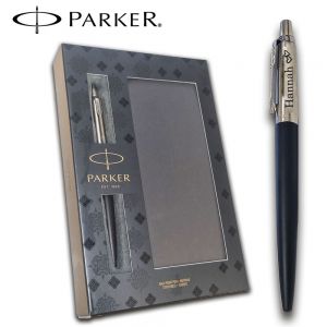 Elegantes Parker Geschenkset inkl. Kugelschreiber und Wunschgravur mit hochwertiger patentierter Quinkflow Nachfüll Großraummine und Parker Notizbuch