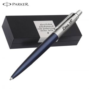 PARKER JOTTER CORE Royal Blue C.C. Kugelschreiber mit Wunschgravur Mittlere Spitze Blaue Tinte Geschenkbox mit Gravur