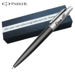 PARKER JOTTER CORE Bond Street Black C.C. Kugelschreiber mit Wunschgravur Mittlere Spitze Blaue Tinte Geschenkbox mit Gravur