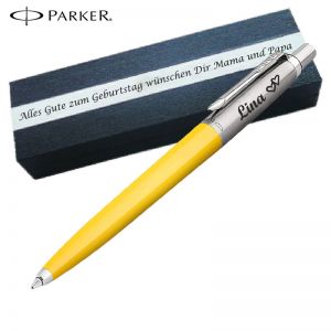 PARKER JOTTER ORIGINALS Yellow Kugelschreiber mit Wunschgravur Mittlere Spitze Blaue Tinte Geschenkbox mit Gravur