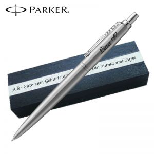 Parker Jotter XL Monochrome Grey GT Kugelschreiber mit Wunschgravur Mittlere Spitze Blaue Tinte Geschenkbox mit Gravur