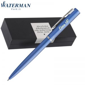 Waterman Allure Blue Kugelschreiber | Wunschgravur auf Stift & Box | Messing