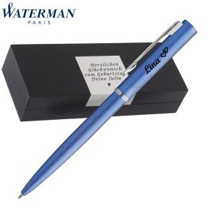 Waterman Allure Blue Kugelschreiber | Wunschgravur auf Stift & Box | Messing