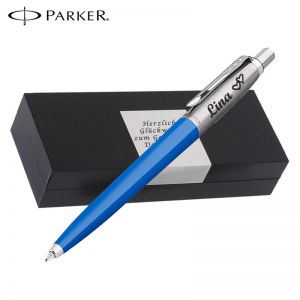 PARKER JOTTER ORIGINALS Blue Kugelschreiber mit Wunschgravur Mittlere Spitze Blaue Tinte Geschenkbox mit Gravur