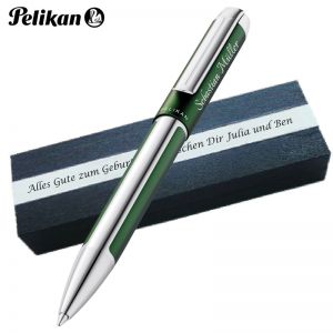 Personalisierter Pelikan Kugelschreiber Pura® K40 Deep Greeen | Aluminium | Drehmechanik | Personalisierte Geschenkobox 