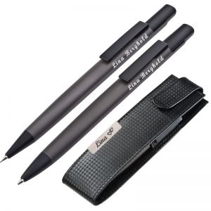 Schreibset aus Kugelschreiber und Bleistift mit Gravur in Etui