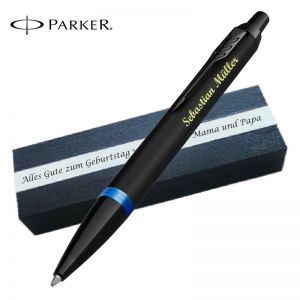Parker IM Vibrant Rings Marine Blue Kugelschreiber mit Gravur - Personaliserter Kugelschreiber mit Gravur inkl. Geschenkbox 