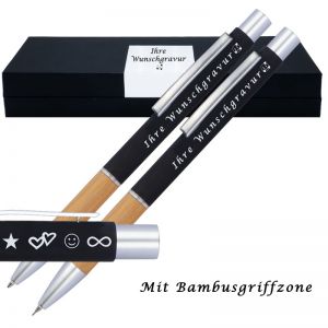 Schreibset Kugelschreiber und Bleistit mit Gravur mit Bambusgriffzone | Schreibset personalisiert mit Wunschname| 