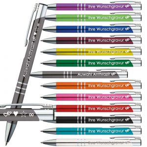 Werbekugelschreiber mit Gravur | Symbole Gravur möglich | 13 Farben | Personaliesierter Kugelschreiber mit Wunschgravur