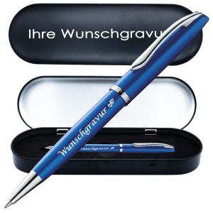 PeIikan Kugelschreiber mit Gravur als Geschenk | inkl. Etui mit Wunschgravur (Platz für 10 Stifte) | Emoji Gravur | Kugelschreiber Jazz Noble Elegance Saphire Blau