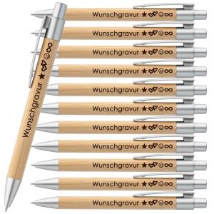 Kugelschreiber aus Bambus inkl. Wunschgravur | Symbole Gravur | Werbekugelschreiber personalisiert | Umweltfreundlich | blauschreibend | ø11 x 142 mm…