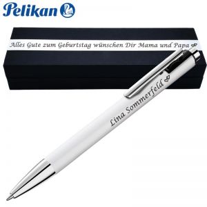 Pelikan Kugelschreiber Snap Perlweiß mit Wunschgravur inklusive Geschenkbox mit Gravur