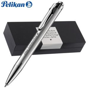 Pelikan Kugelschreiber Snap Silber Matt mit Wunschgravur inklusive Geschenkbox mit Gravur