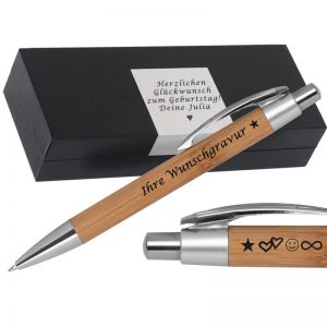 Kugelschreiber mit Gravur aus Bambus | blau schreibend | Kugelschreiber personalisiert | 