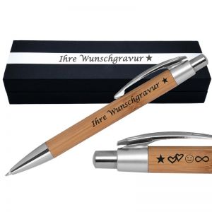Kugelschreiber mit Gravur aus Bambus | blau schreibend | Kugelschreiber personalisiert | 
