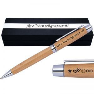 Drehkugelschreiber aus Bambus mit Gravur | blau schreibend | Kugelschreiber personalisiert | 