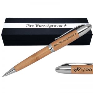 Kugelschreiber aus Bambus mit Gravur | blau schreibend | Kugelschreiber personalisiert | 