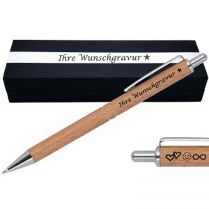 Kugelschreiber mit Gravur aus Holz | blau schreibend | Kugelschreiber personalisiert | 