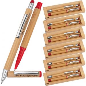 Schreibset Kugelschreiber und Rollerball aus Bambus mit Gravur | Schreibset personalisiert mit Wunschname| 