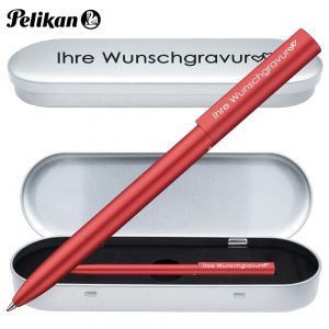 Pelikan Kugelschreiber Ineo® Feuer- Rot mit Wunschgravur | inkl. Etui mit Gravur (Platz für 10 Stifte) |