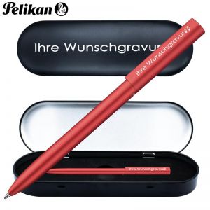 Pelikan Kugelschreiber Ineo® Feuer- Rot mit Gravur | inkl. Etui mit Wunschgravur (Platz für 10 Stifte) |