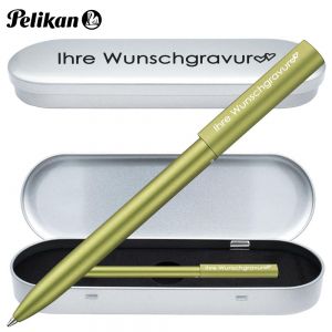 Pelikan Kugelschreiber Ineo® mit Gravur | inkl. Etui mit Wunschgravur (Platz für 10 Stifte) | Frühlings- Grün |