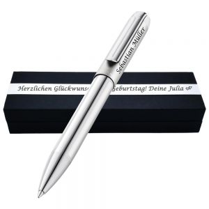 Pelikan Kugelschreiber Pura® P40 Silber mit Wunscgravur | Geschenkbox personalisiert | Hochwertig eloxiertes Aluminium-Gehäuse