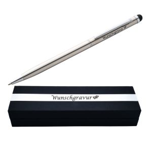 Kugelschreiber mit Touchfunktion | Wunschgravur | Edelstahl | Box mit Gravur