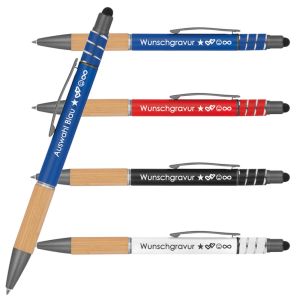 Kugelschreiber mit Gravur | blau schreibend | Touchfunktion | personalisierte Kullis | Werbegeschenk mit Gravur | Gravierte Kugelschreiber