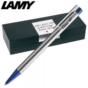 LAMY logo silber / blau Kugelschreiber mit Gravur